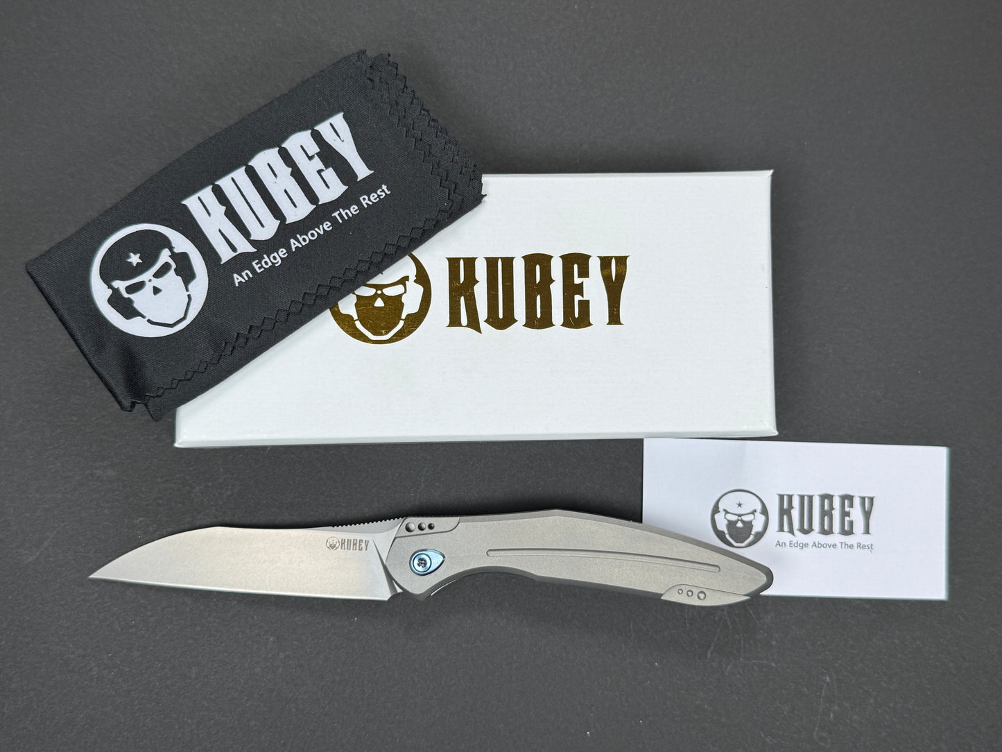 KUBEY Barracuda (KU299) Folding, Liner Lock , S30V, Stonewash, Wharncliff, Plain Edge, Flat Grind, Handle: Titanium/Gray, (NEW - OPEN BOX)