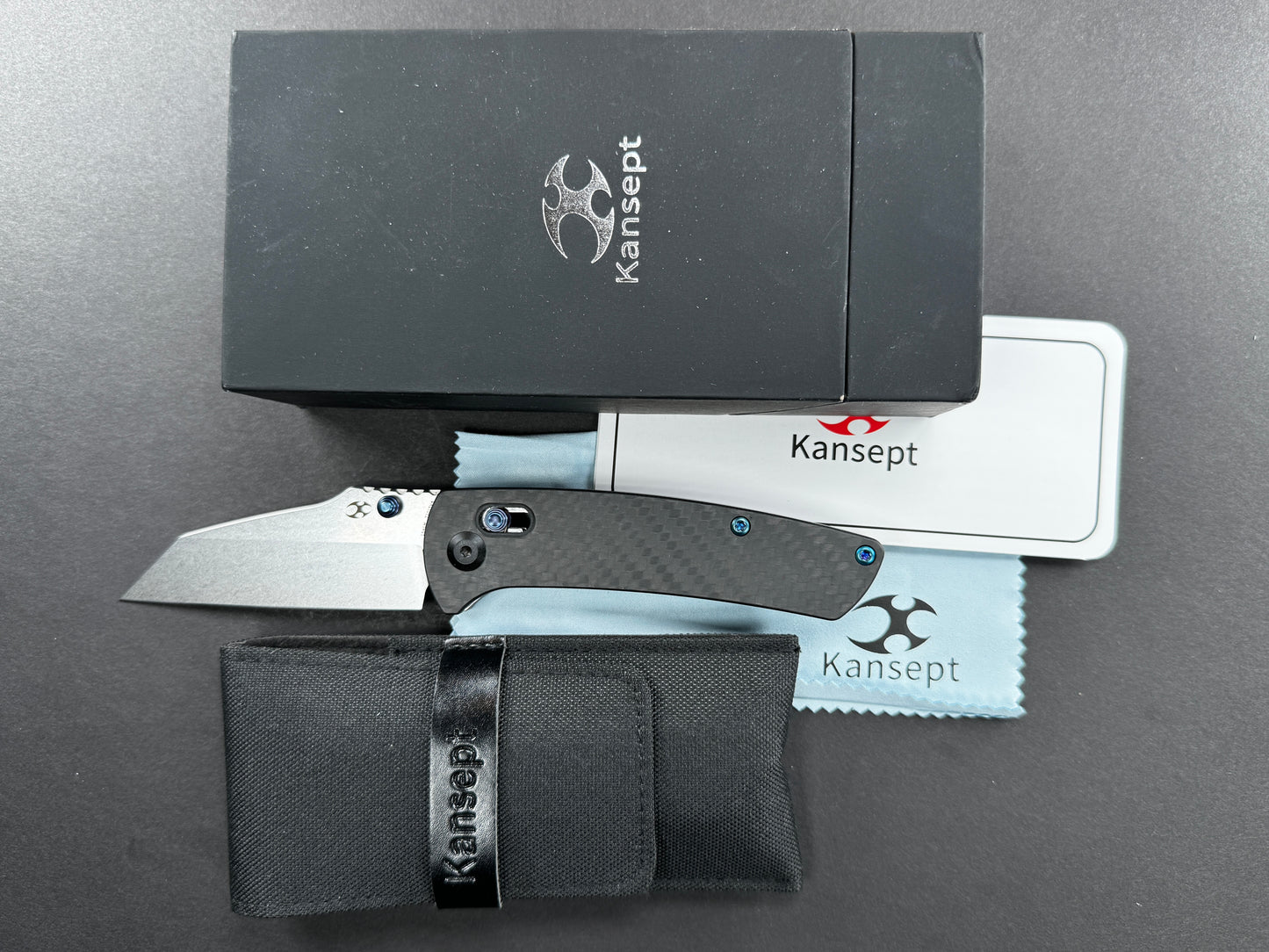 KANSEPT Main Street (T1015V4), Folding, Crossbar Lock , 154CM, Stonewash, Wharncliff, Plain Edge, Flat Grind, Handle: Carbon Fiber/ G10/Black, (NEW - OPEN BOX)