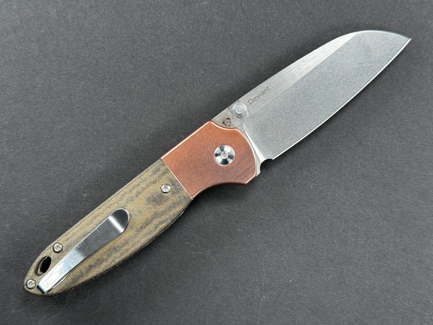 KIZER Deviant (V3575A1), Folding, Liner Lock , M390, Stonewash, Sheepsfoot, Plain Edge, Flat Grind, Handle: Copper/ Micarta/Copper/ Green, (NEW - OPEN BOX)