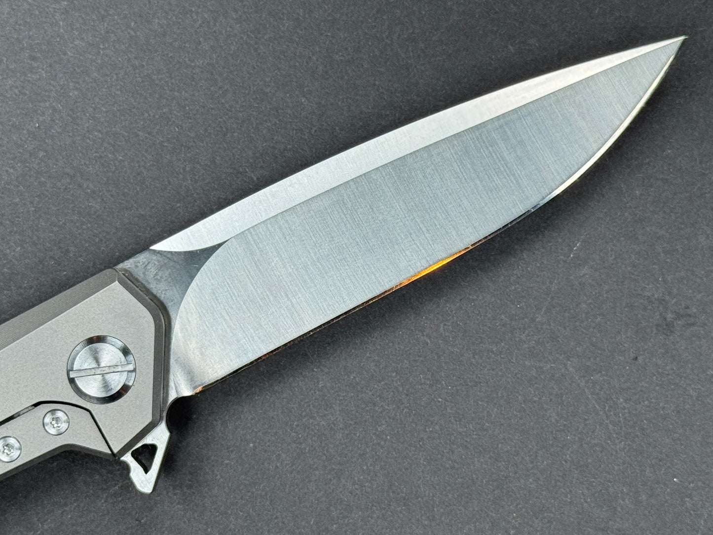 TWOSUN TS21 Folding, Frame Lock, D2, Satin, Drop Point, Plain Edge, Full Grind, Handle: Titanium/Gray, (NEW - OPEN BOX)