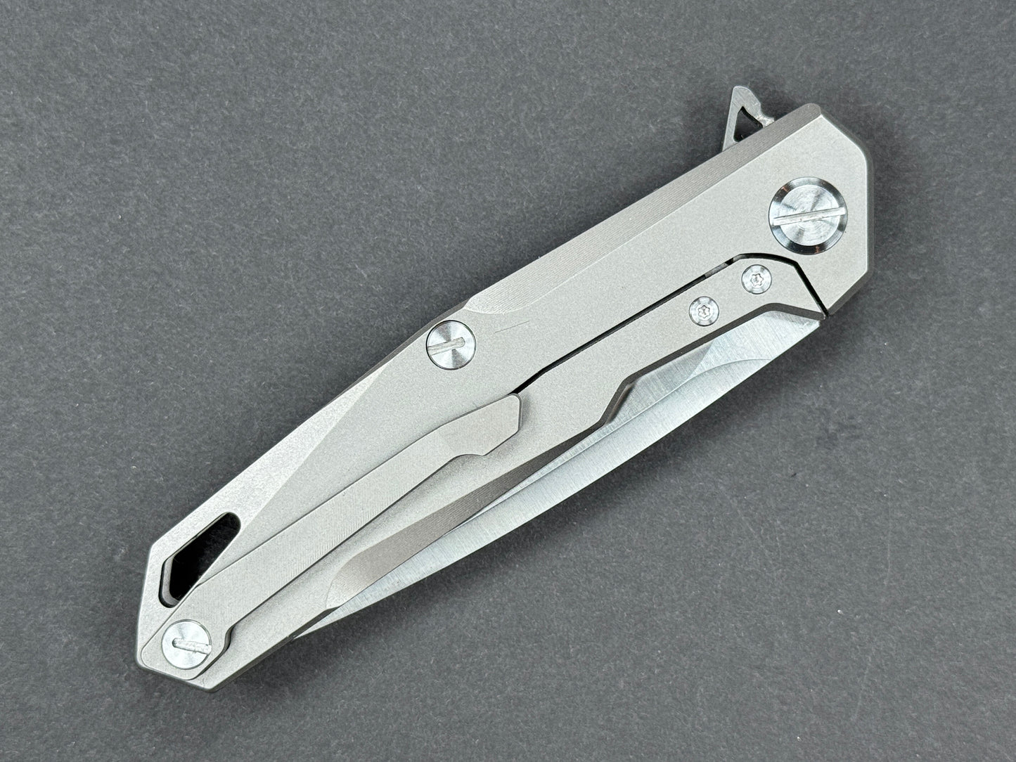 TWOSUN TS21 Folding, Frame Lock, D2, Satin, Drop Point, Plain Edge, Full Grind, Handle: Titanium/Gray, (NEW - OPEN BOX)