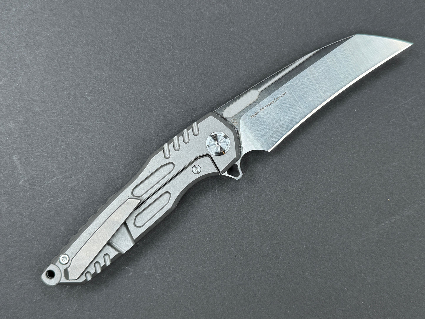 TWOSUN TS48 Folder, Frame Lock, D2, Satin, Hawkbill, Plain Edge, Full Grind, Handle: Titanium/Gray, (NEW - OPEN BOX)