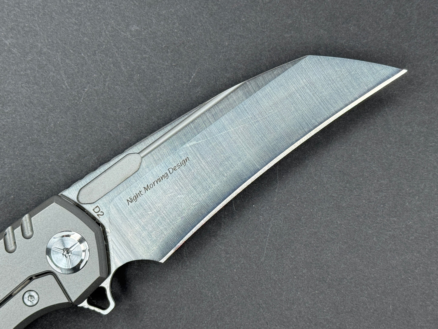 TWOSUN TS48 Folder, Frame Lock, D2, Satin, Hawkbill, Plain Edge, Full Grind, Handle: Titanium/Gray, (NEW - OPEN BOX)