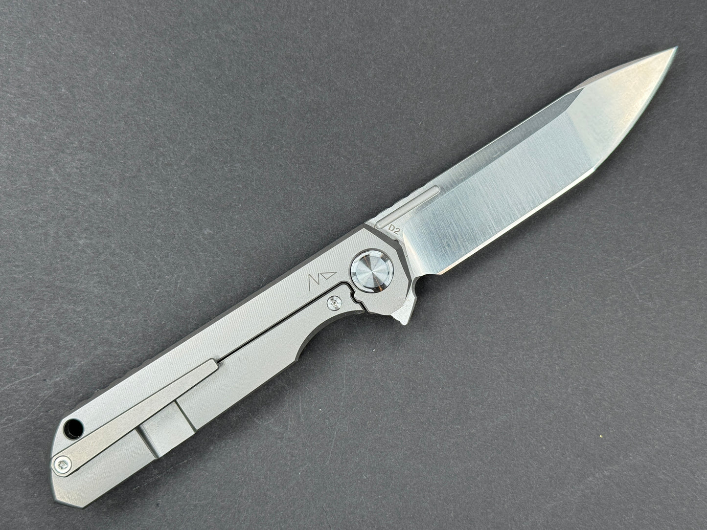 TWOSUN TS49 Folding, Frame Lock, D2, Satin, Clip Point, Plain Edge, Flat Grind, Handle: Titanium/ Carbon Fiber/Gray/ Black, (NEW - OPEN BOX)
