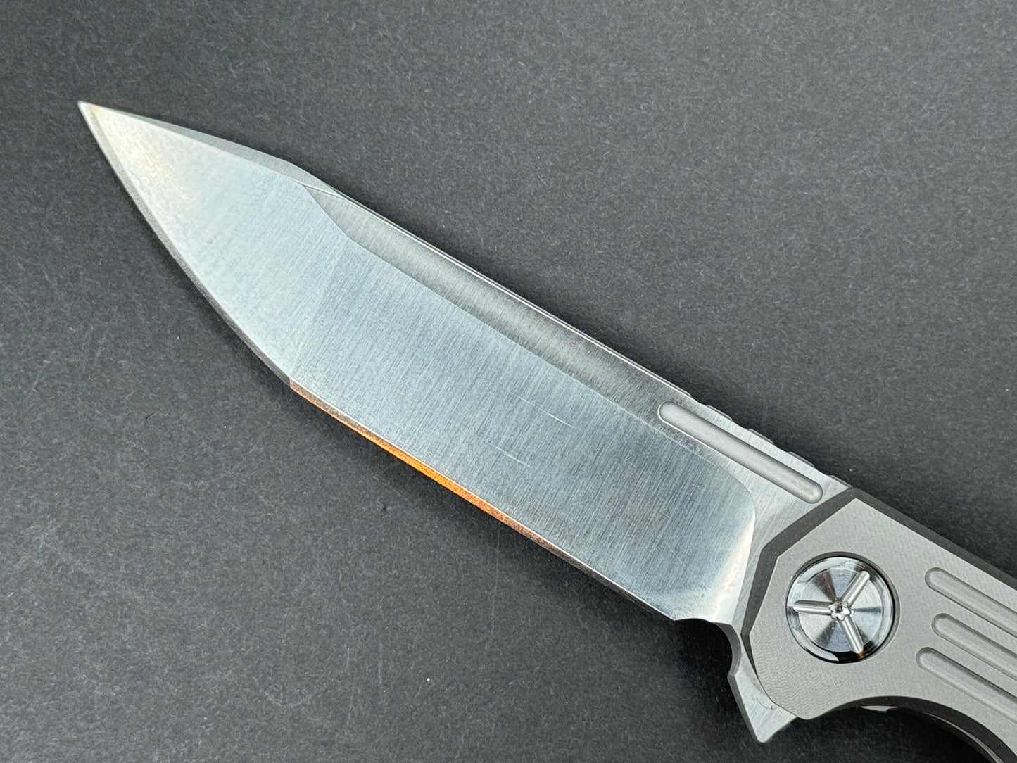 TWOSUN TS49 Folding, Frame Lock, D2, Satin, Clip Point, Plain Edge, Flat Grind, Handle: Titanium/ Carbon Fiber/Gray/ Black, (NEW - OPEN BOX)