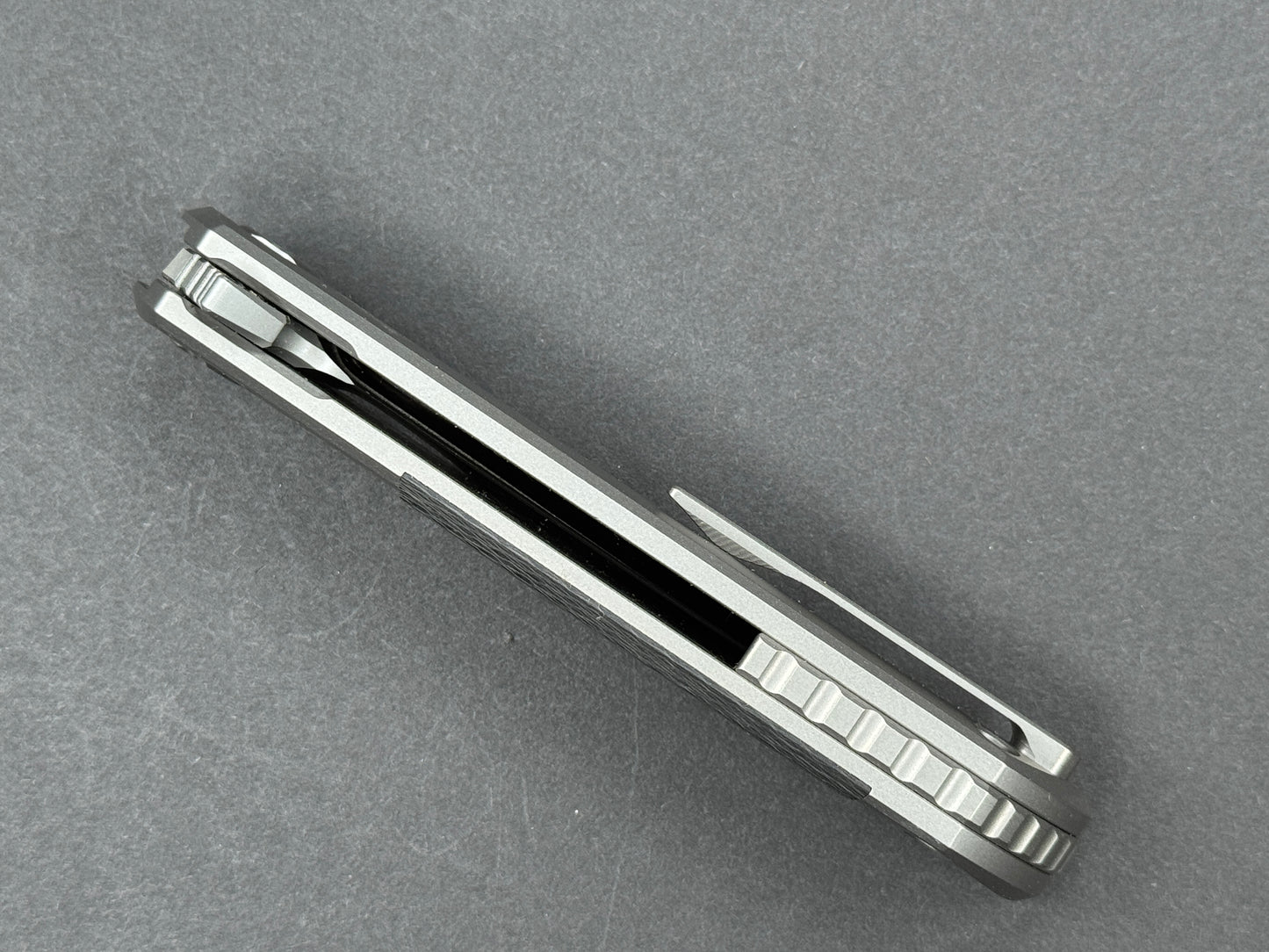 TWOSUN TS49 Folding, Frame Lock, D2, Satin, Clip Point, Plain Edge, Flat Grind, Handle: Titanium/ Carbon Fiber/Gray/ Black, (NEW - OPEN BOX)