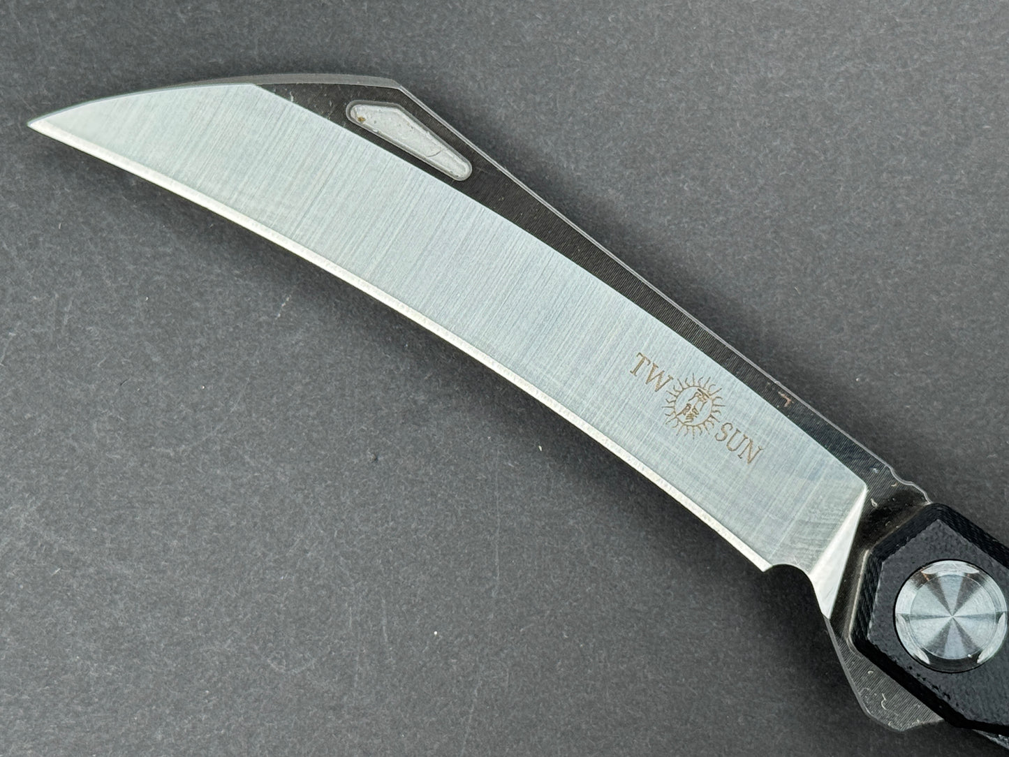TWOSUN TS74 Folding, Liner Lock, D2, Satin, Hawkbill, Plain Edge, Full Grind, Handle: G10/Black, (NEW - OPEN BOX)