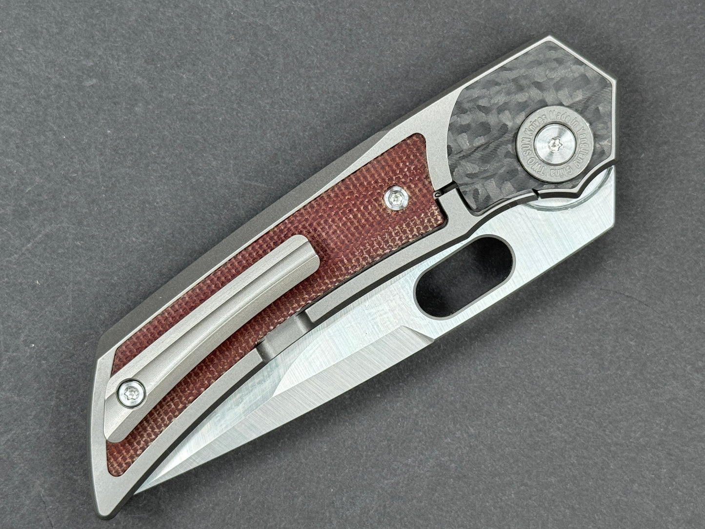 TWOSUN TS142 Folding, Frame Lock, M390, Satin, Clip Point, Plain Edge, Full Grind, Handle: Micarta/ Carbon Fiber/Gray/ Brown, (NEW - OPEN BOX)