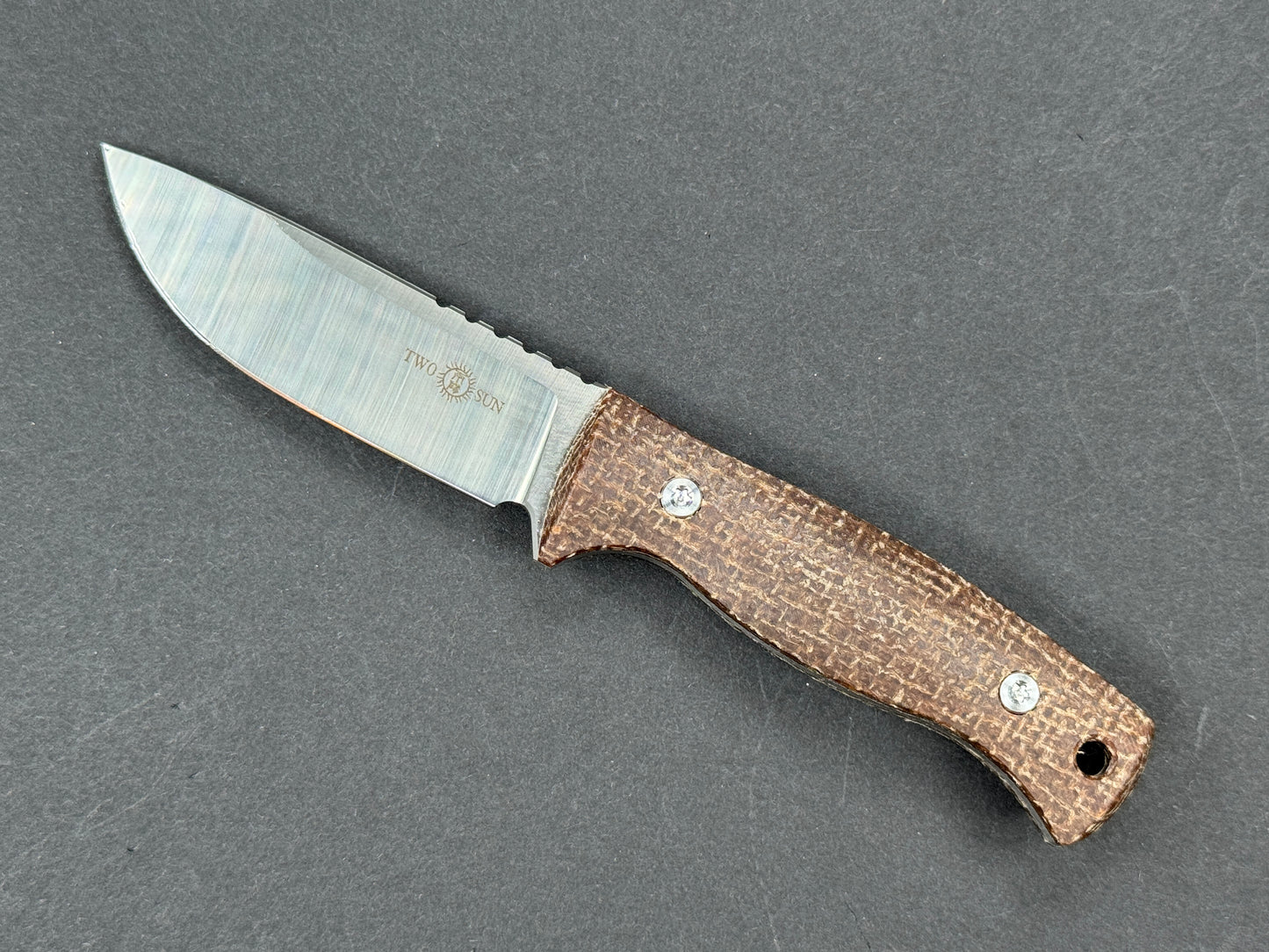 TWOSUN TS247 Fixed Blade, M390, Satin, Clip Point, Plain Edge, Full Grind, Handle: Micarta/Brown, (NEW - OPEN BOX)