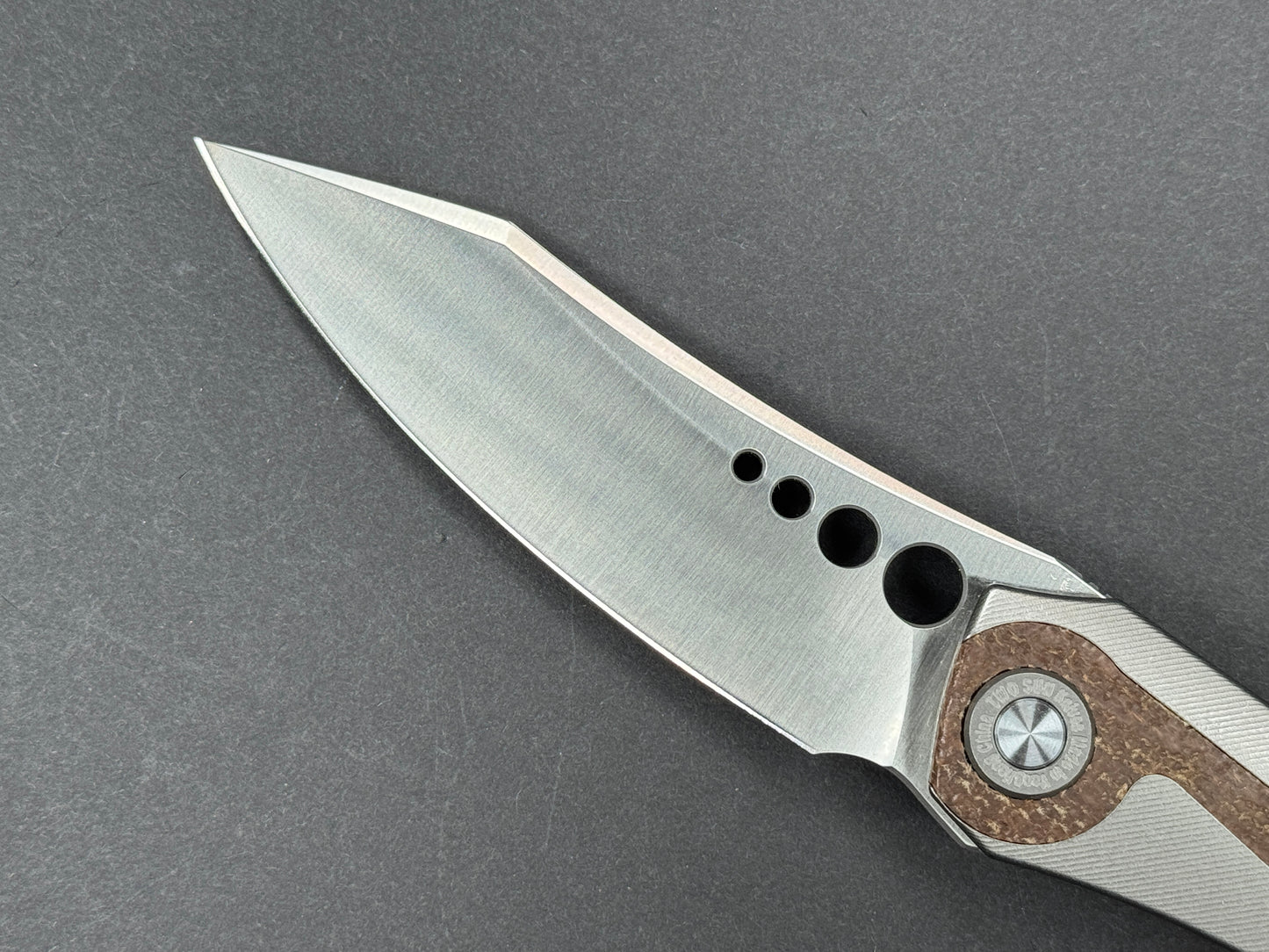 TWOSUN TS263 Folding, Frame Lock, 14C28N, Satin, Clip Point, Plain Edge, Full Grind, Handle: Titanium/ Micarta/Gray/ Brown, (NEW - OPEN BOX)