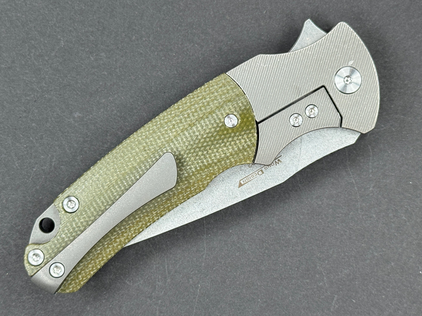 TWOSUN TS286 Folding, Frame Lock, D2, Stonewash, Spear Point, Plain Edge, Flat Grind, Handle: Titanium/ Micrata/Gray/ Green, (NEW - OPEN BOX)