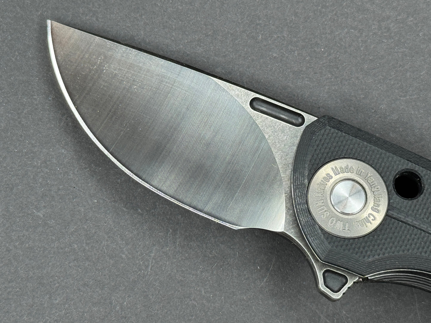 TWOSUN TS345 Folding, Liner Lock, D2, Satin/ Black Stonewash, Straight Back, Plain Edge, Full Grind, Handle: G10/Black, (NEW - OPEN BOX)