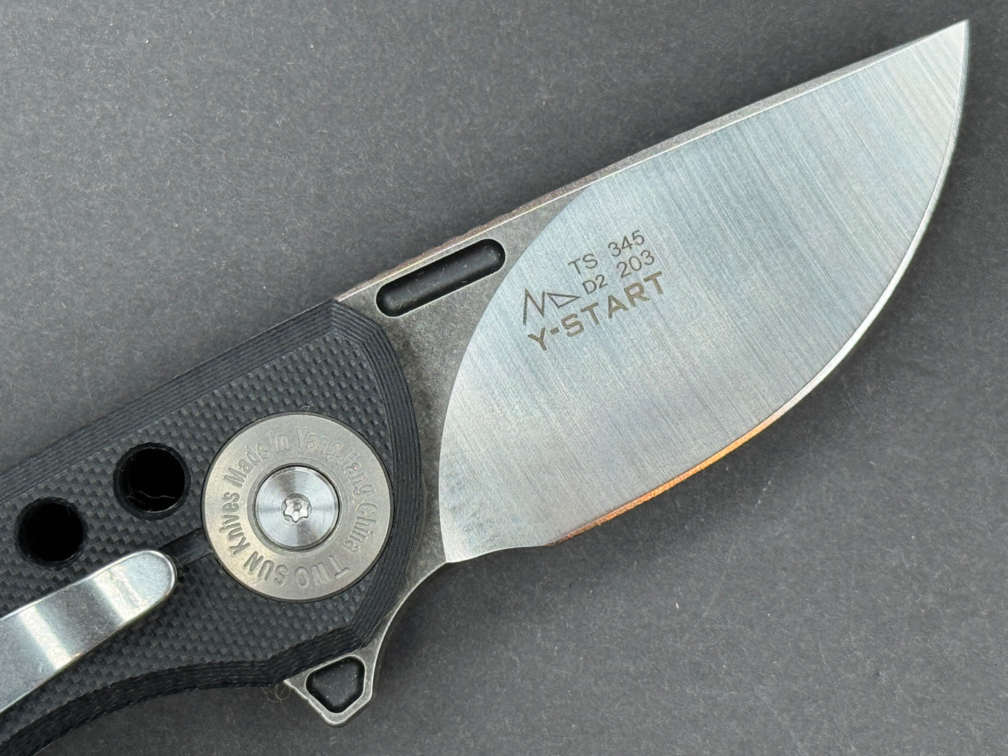 TWOSUN TS345 Folding, Liner Lock, D2, Satin/ Black Stonewash, Straight Back, Plain Edge, Full Grind, Handle: G10/Black, (NEW - OPEN BOX)