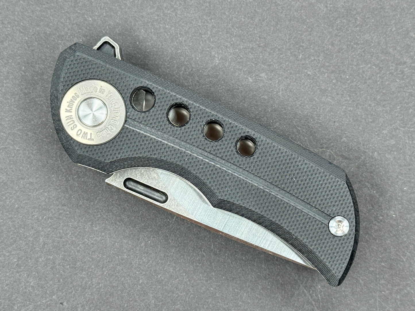 TWOSUN TS345 Folding, Liner Lock, D2, Satin/ Black Stonewash, Straight Back, Plain Edge, Full Grind, Handle: G10/Black, (NEW - OPEN BOX)