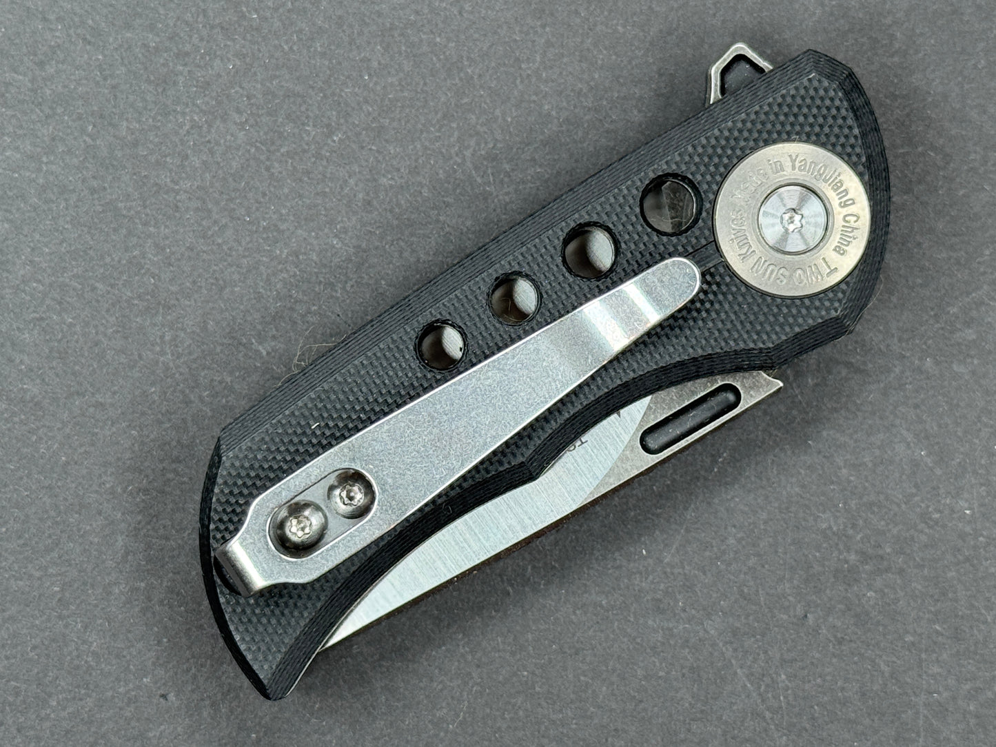 TWOSUN TS345 Folding, Liner Lock, D2, Satin/ Black Stonewash, Straight Back, Plain Edge, Full Grind, Handle: G10/Black, (NEW - OPEN BOX)