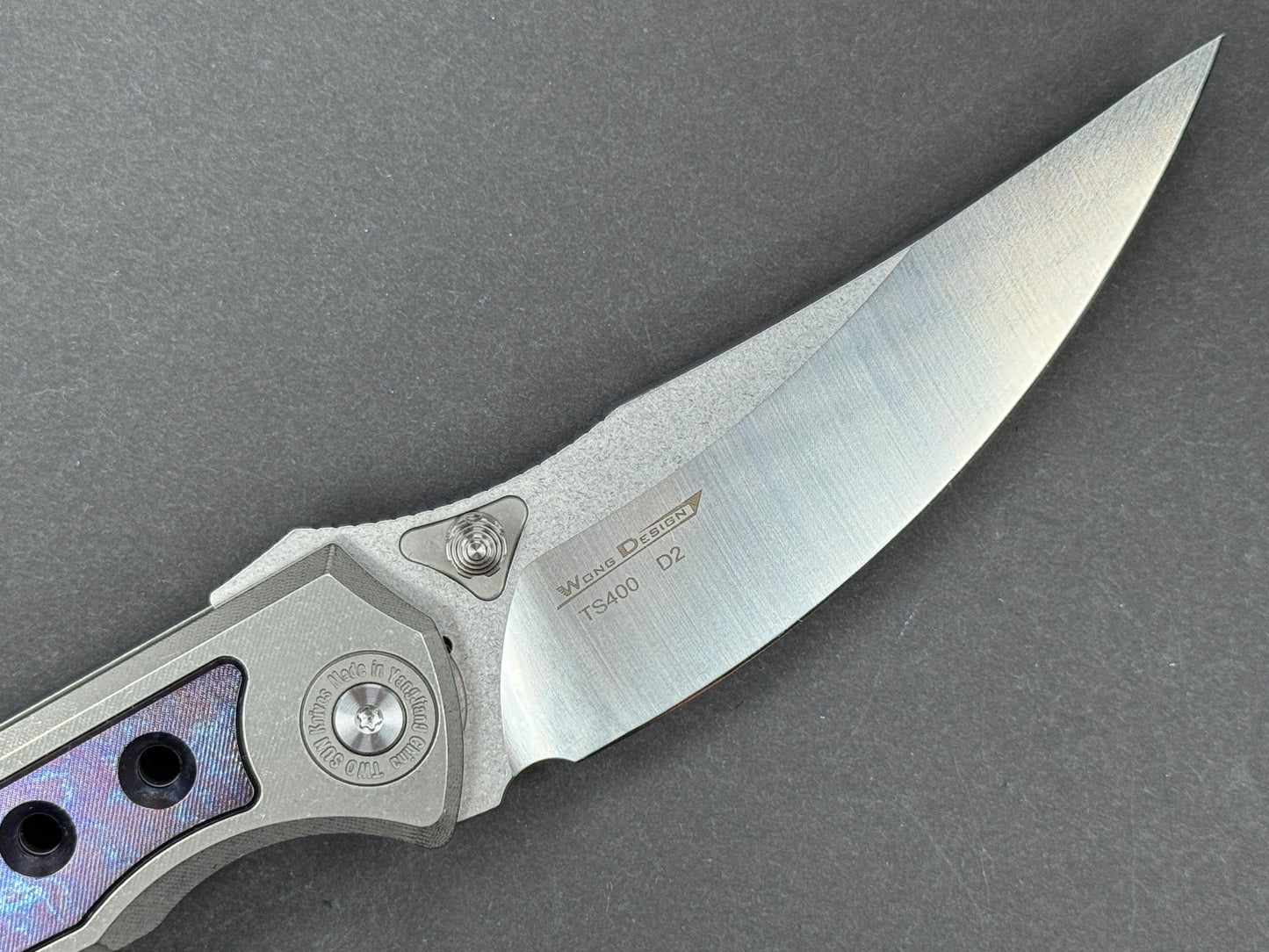 TWOSUN TS400 Folding, Liner Lock, D2, Satin/ Stonewash, Trailing Point, Plain Edge, Full Grind, Handle: Titanium/Gray/ Blue, (NEW - OPEN BOX)