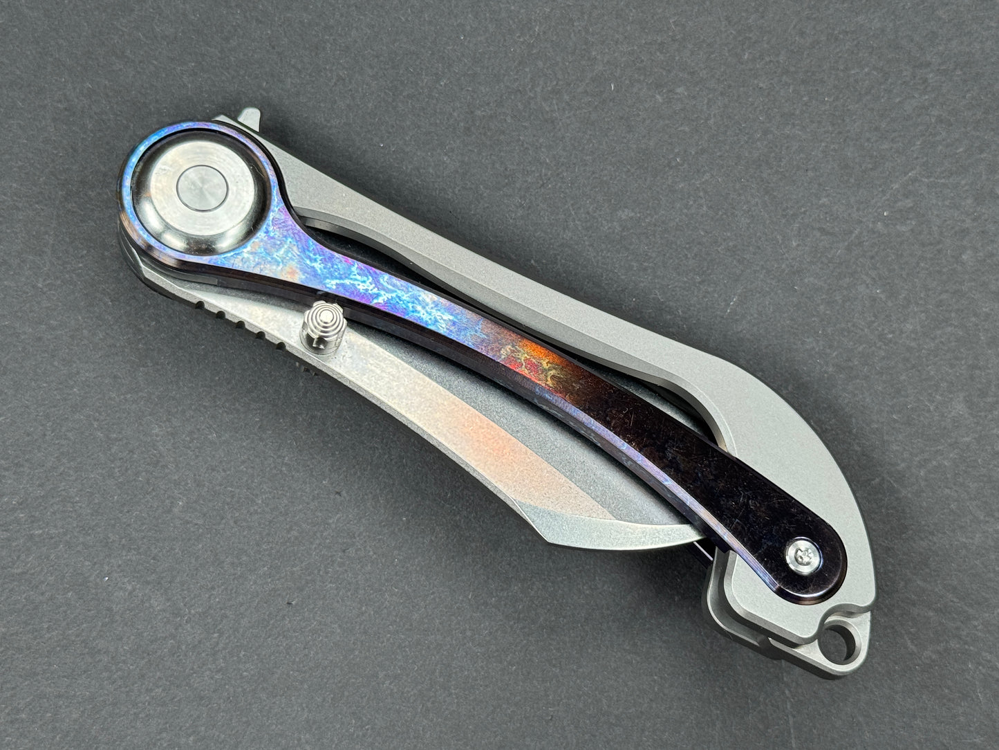 TWOSUN TS403 Folding, Liner Lock, D2, Satin, Sheepsfoot, Plain Edge, Full Grind, Handle: Titanium/Multi-Color Green, (NEW - OPEN BOX)