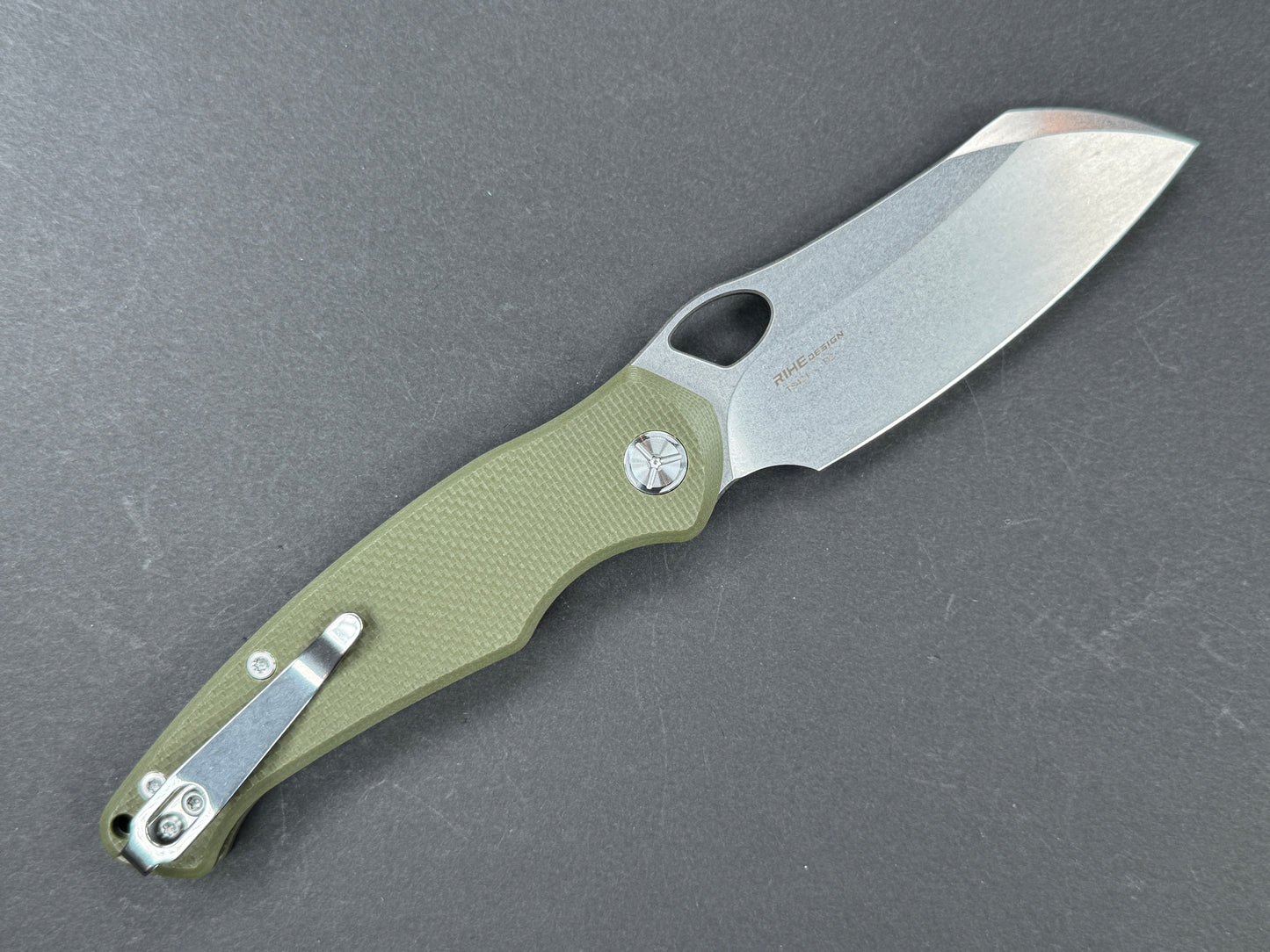 TWOSUN TS421 Folding, Liner Lock, D2, Stonewash, Sheepsfoot, Plain Edge, Flat Grind, Handle: G10/Green, (NEW - OPEN BOX)