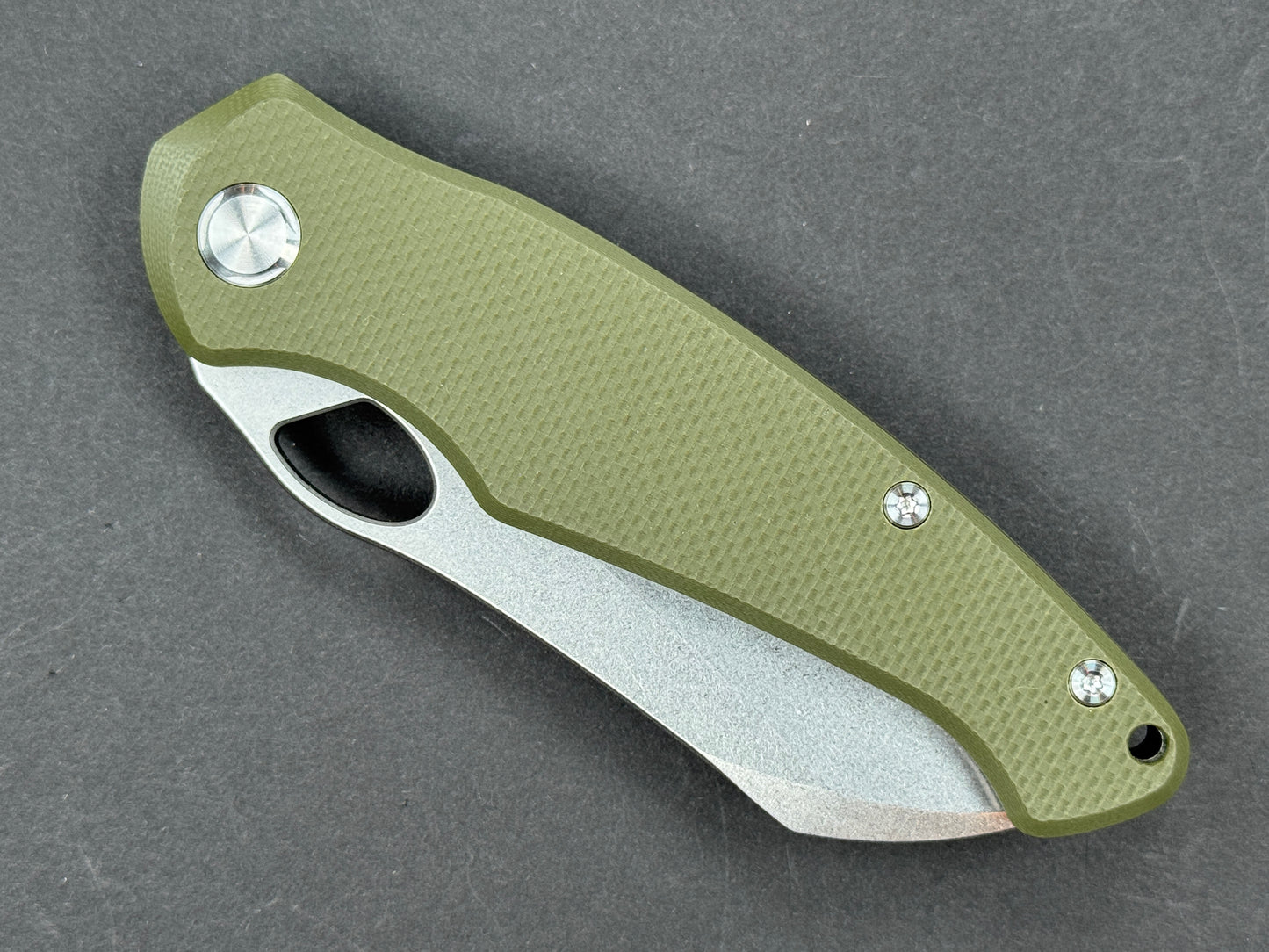 TWOSUN TS421 Folding, Liner Lock, D2, Stonewash, Sheepsfoot, Plain Edge, Flat Grind, Handle: G10/Green, (NEW - OPEN BOX)