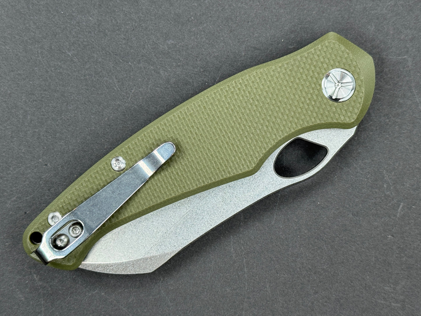 TWOSUN TS421 Folding, Liner Lock, D2, Stonewash, Sheepsfoot, Plain Edge, Flat Grind, Handle: G10/Green, (NEW - OPEN BOX)