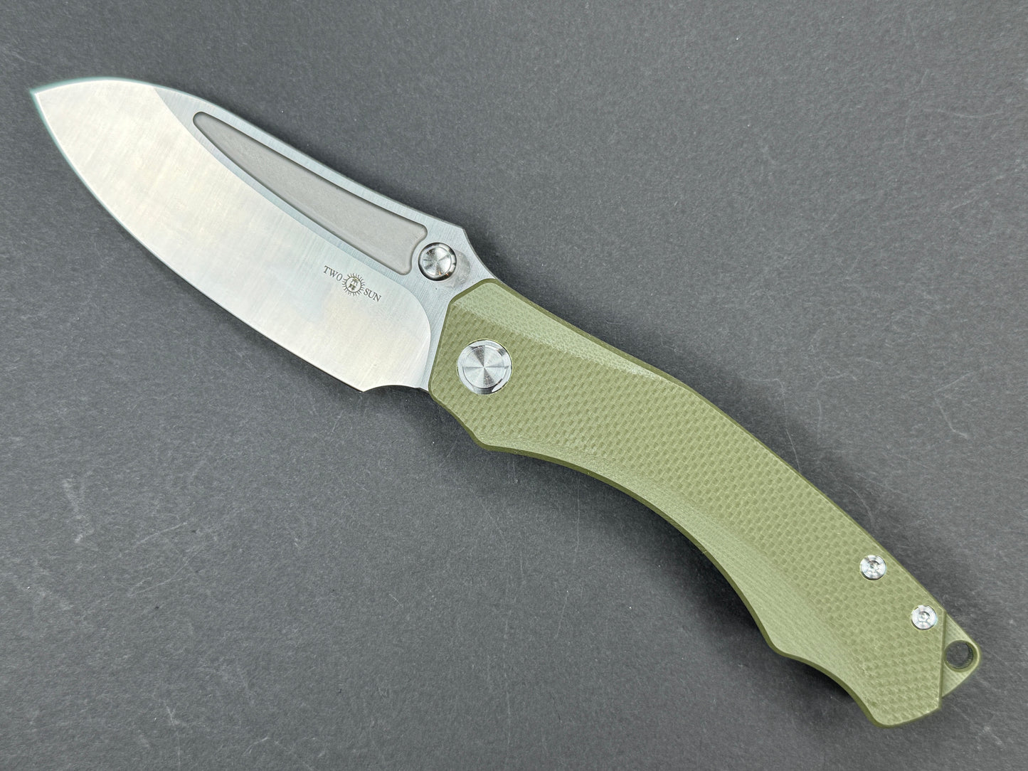 TWOSUN TS425 Folding, Liner Lock, K110, Satin, Drop Point, Plain Edge, Flat Grind, Handle: G10/Green, (NEW - OPEN BOX)