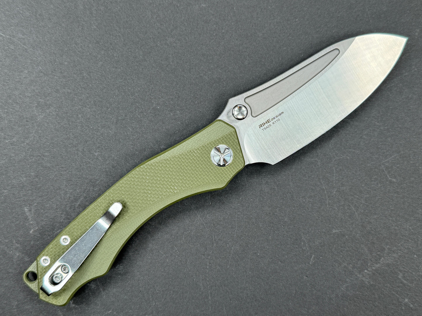 TWOSUN TS425 Folding, Liner Lock, K110, Satin, Drop Point, Plain Edge, Flat Grind, Handle: G10/Green, (NEW - OPEN BOX)