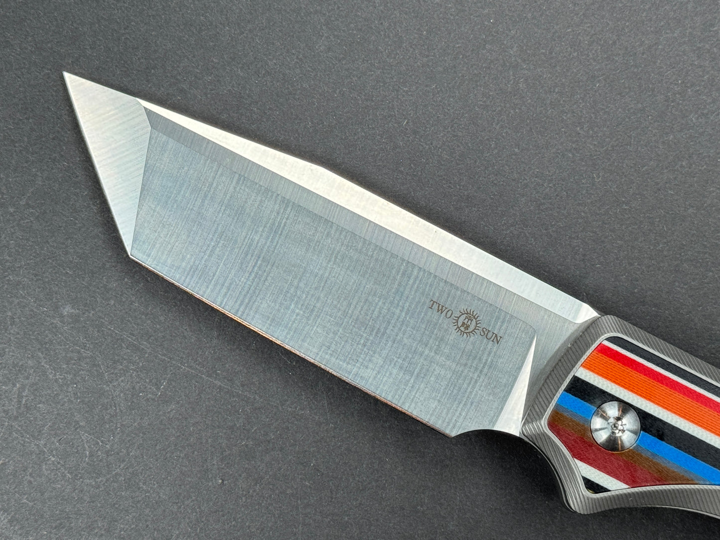 TWOSUN TS436 Folding, Liner Lock, K110, Satin, Tanto, Plain Edge, Compound Bevel, Handle: Tittanium/ G10/Multi-color, (NEW - OPEN BOX)