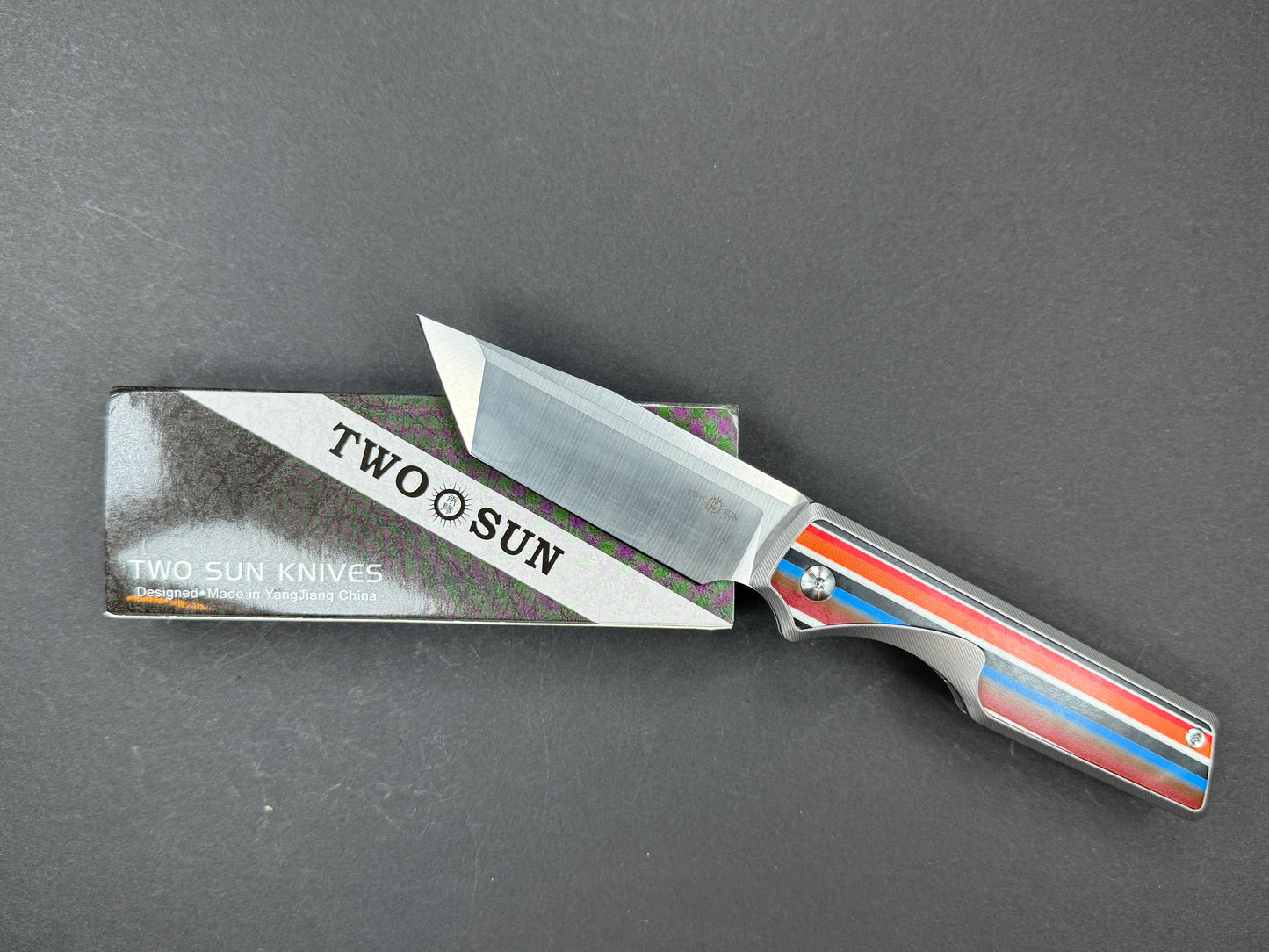 TWOSUN TS436 Folding, Liner Lock, K110, Satin, Tanto, Plain Edge, Compound Bevel, Handle: Tittanium/ G10/Multi-color, (NEW - OPEN BOX)