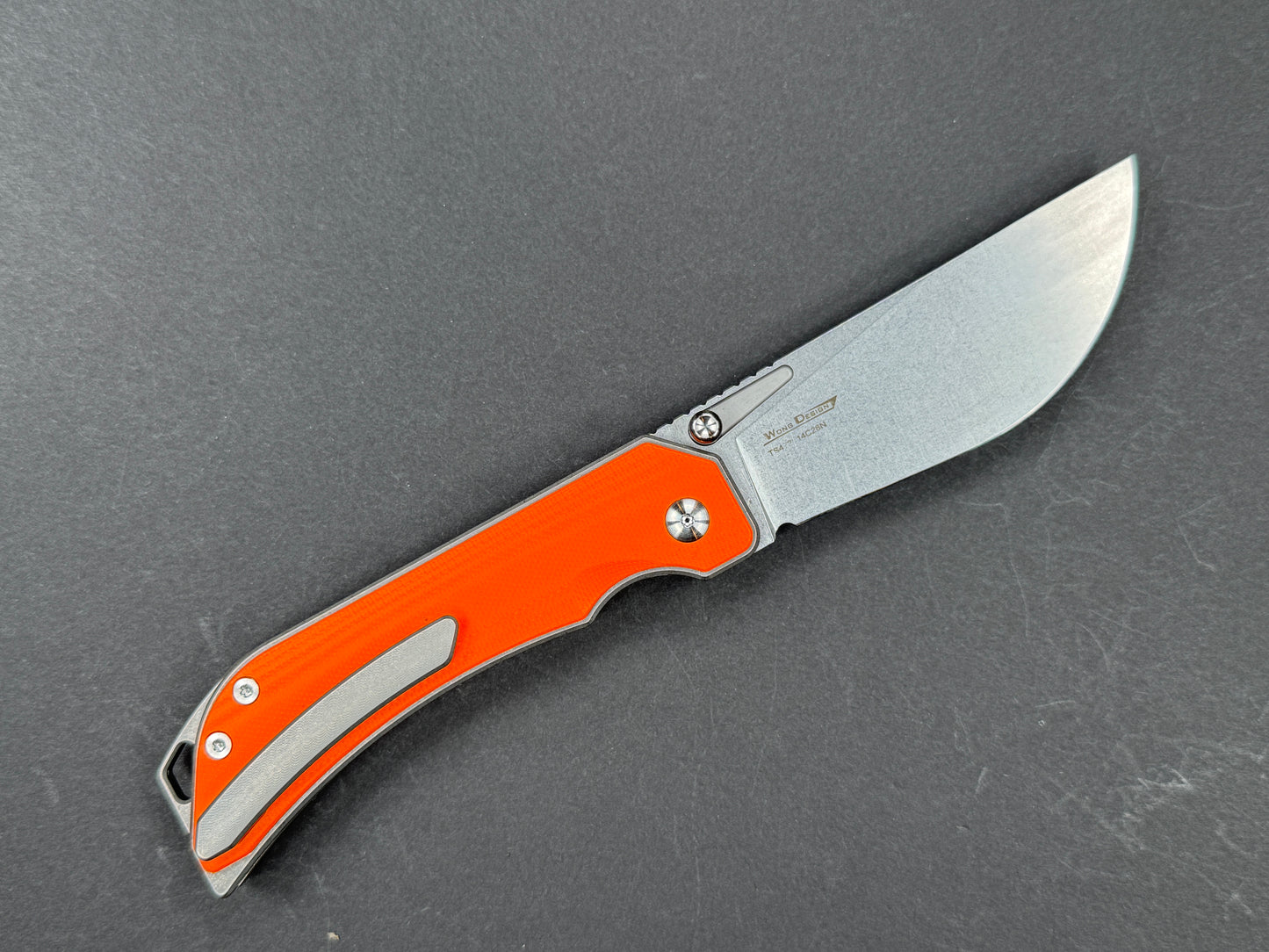 TWOSUN TS472 Folding, Liner Lock, 14C28N, Stonewash, Straight Back, Plain Edge, Full Grind, Handle: Titanium/ G10/Gray/ Orange, (NEW - OPEN BOX)