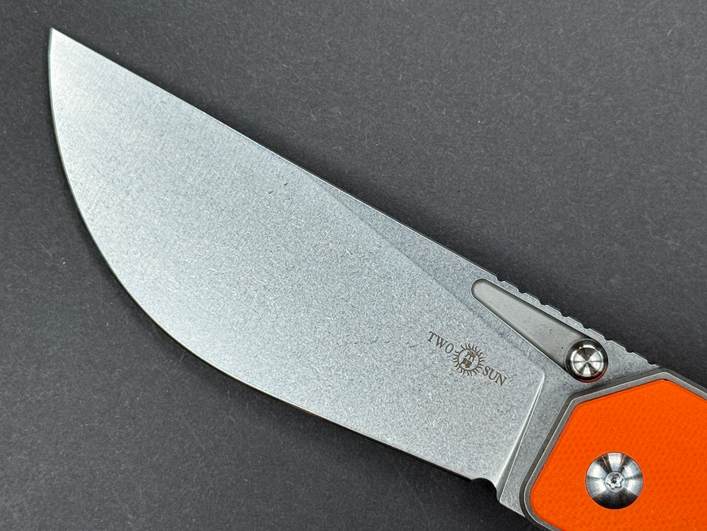 TWOSUN TS472 Folding, Liner Lock, 14C28N, Stonewash, Straight Back, Plain Edge, Full Grind, Handle: Titanium/ G10/Gray/ Orange, (NEW - OPEN BOX)