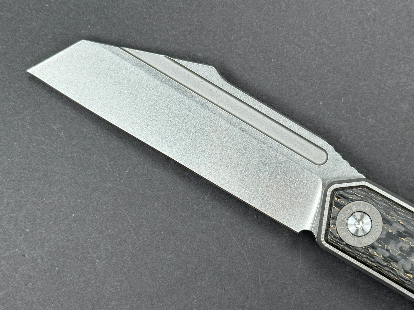 TWOSUN TS474 Folding, Frame Lock, M398, Stonewash, Sheepsfoot, Plain Edge, High Flat Grind, Handle: Titanium/ Carbon Fiber/Gray/ Black, (NEW - OPEN BOX)