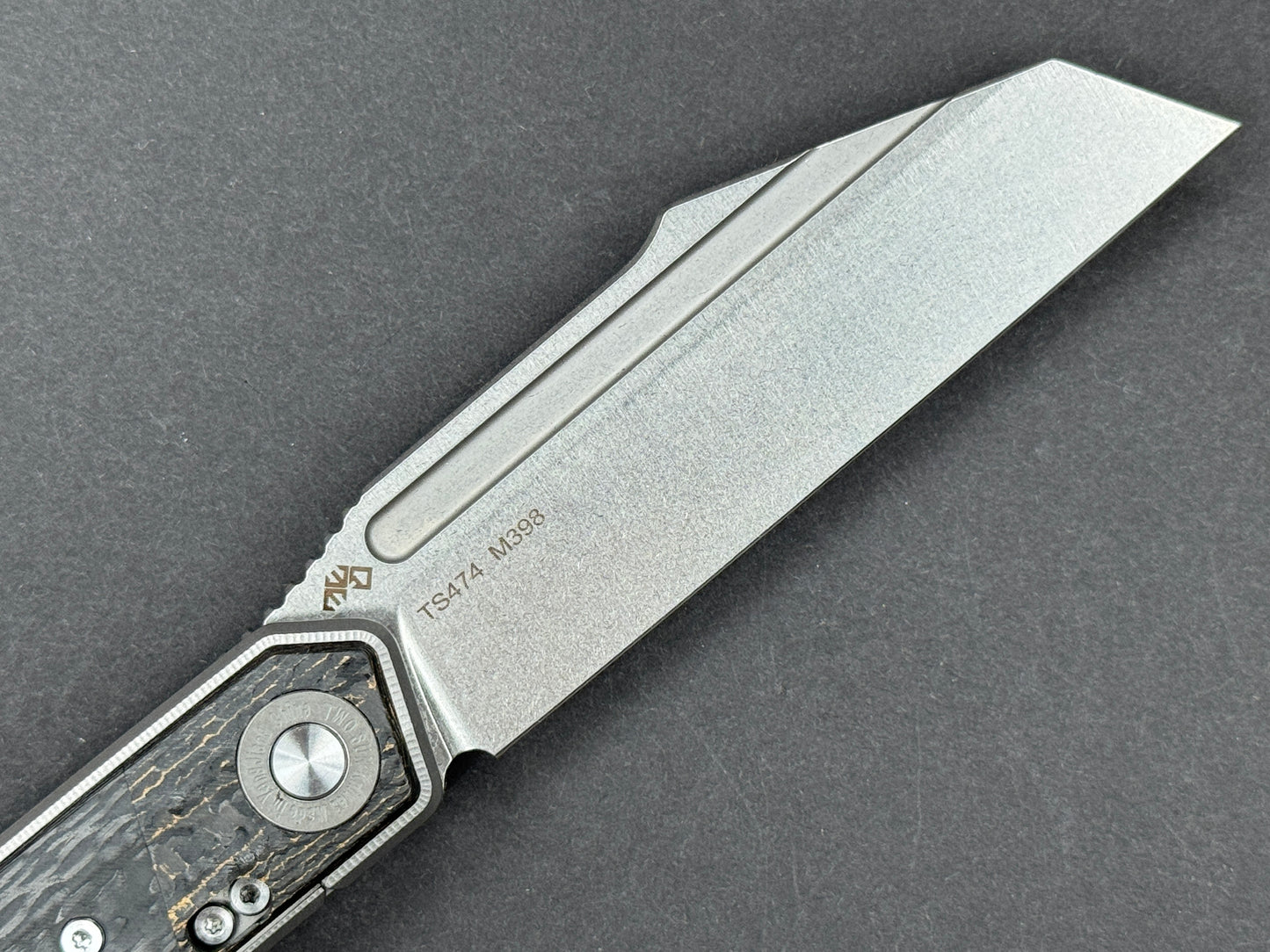 TWOSUN TS474 Folding, Frame Lock, M398, Stonewash, Sheepsfoot, Plain Edge, High Flat Grind, Handle: Titanium/ Carbon Fiber/Gray/ Black, (NEW - OPEN BOX)