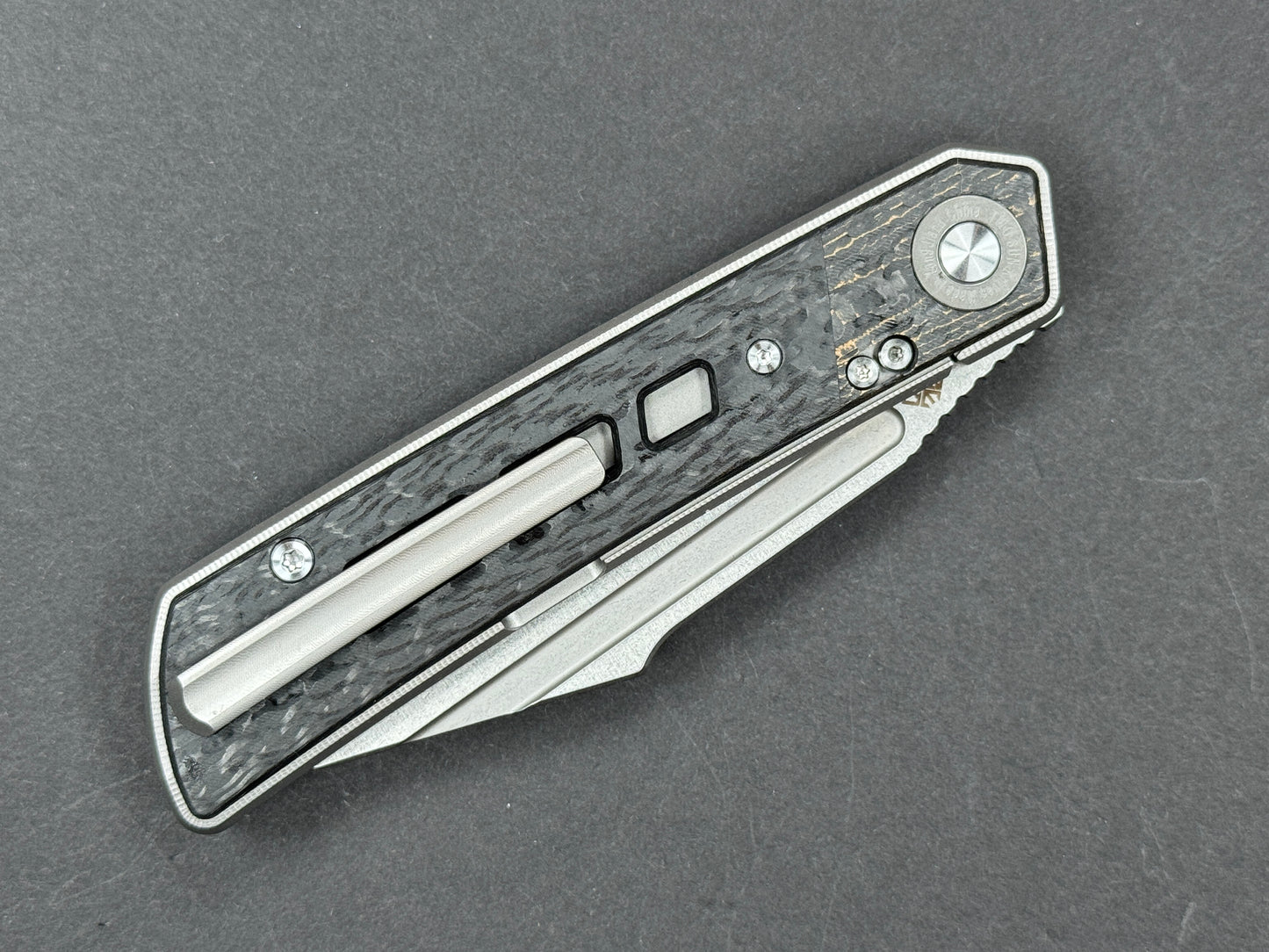 TWOSUN TS474 Folding, Frame Lock, M398, Stonewash, Sheepsfoot, Plain Edge, High Flat Grind, Handle: Titanium/ Carbon Fiber/Gray/ Black, (NEW - OPEN BOX)