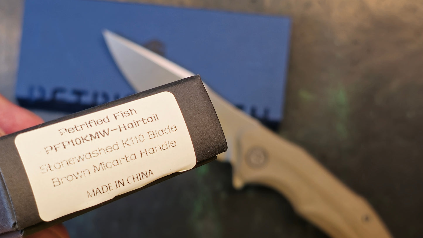 Petrified Fish PFP10 Hairtail 3.54" K110 Steel Blade Micarta Handle, Flipper Liner lock Folding knife (OPEN BOX)