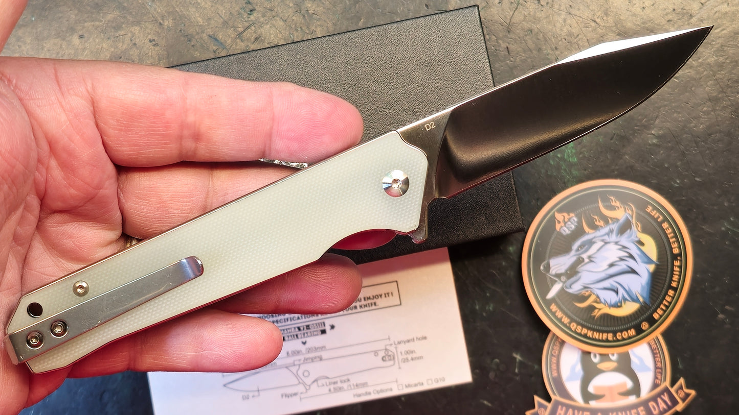 QSP Mamba V2 Jade G10 Handle D2 Plain Edge Satin (OPEN BOX)