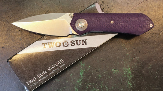 TwoSun TS334 14C28N PURPLE Linen Micarta Handle Plain Edge (USED-CLOSEOUT)