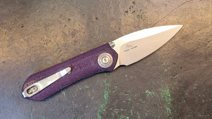 TwoSun TS334 14C28N PURPLE Linen Micarta Handle Plain Edge (USED-CLOSEOUT)