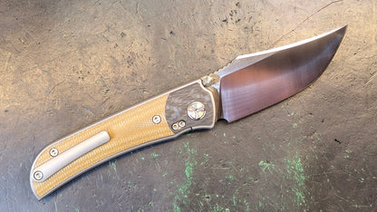 TwoSun TS301 Brown Linen Micarta / Carbon Fiber Titanium Handle D2 Plain Edge (USED-CLOSEOUT)