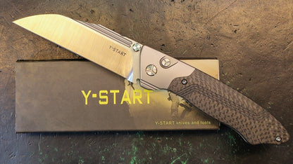 Y-Start LK5029 Folding Knife Black Titanium/Carbon Fiber Handle M390 Plain Edge (OPEN BOX)