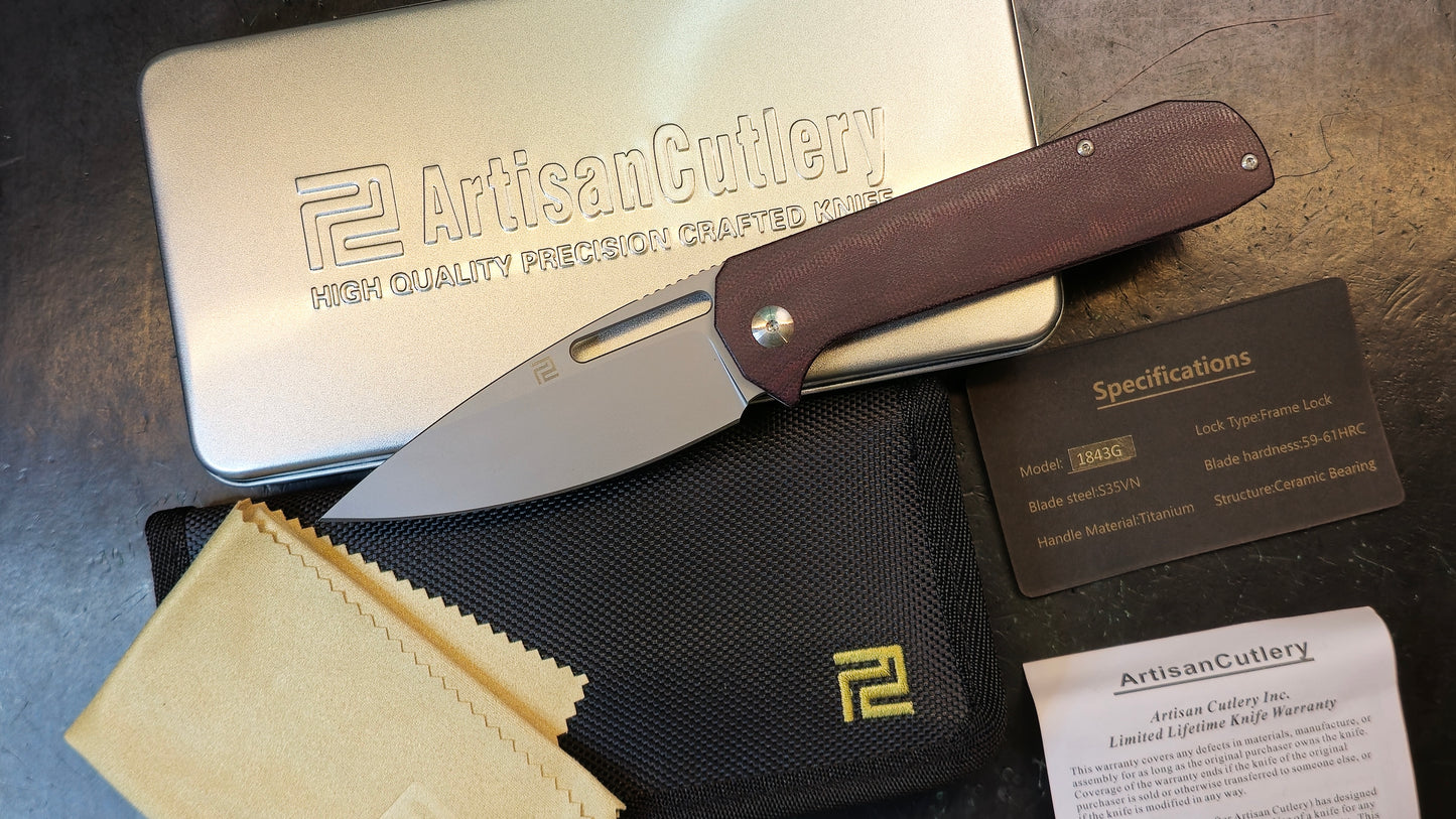 Artisan Arion Folding Knife 3.88" S35VN Steel Blade Micarta/Titanium Handle (CLOSEOUT)