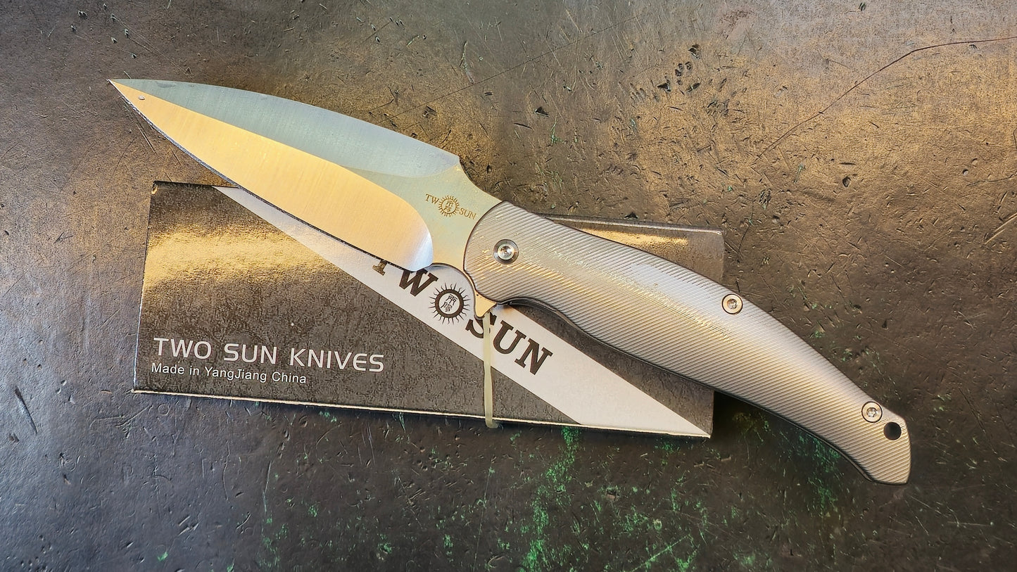 TwoSun TS248 Gray Titanium Handle D2 Plain Edge (NIB - CLOSEOUT)