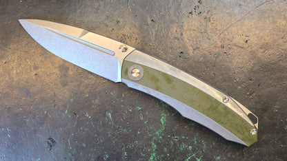 TwoSun TS479 Titanium/OD Green G10 Handle 14C28N Plain Edge (NEW)