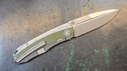 TwoSun TS479 Titanium/OD Green G10 Handle 14C28N Plain Edge (NEW)