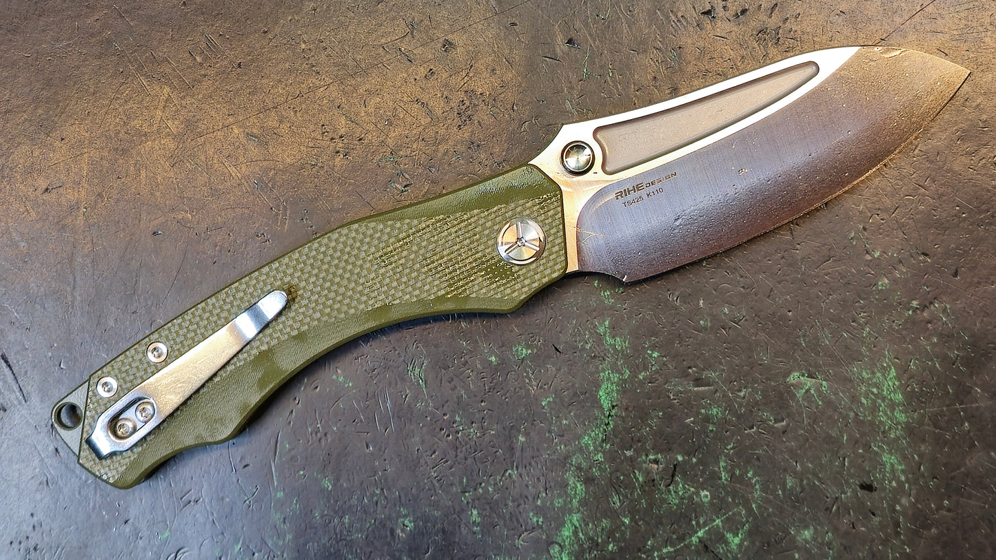 Twosun TS425 K110 Blade Green G10 Handle Plain Edge (NEW)