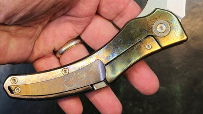 TwoSun TS348 Color Titanium/ Black Linen Micarta Handle D2 Clip Point Plain Edge (NEW)