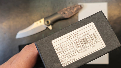 Kansept Mistaken Folding Knife Titanium/Twill Carbon Fiber Handle 20CV Plain Edge Satin Finish (NEW - OPEN BOX)