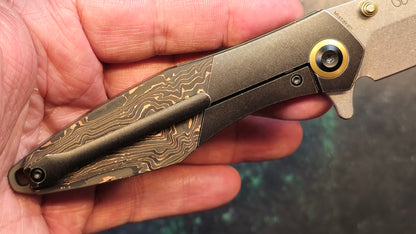 Kansept Mistaken Folding Knife Titanium/Twill Carbon Fiber Handle 20CV Plain Edge Satin Finish (NEW - OPEN BOX)