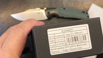 Kansept Hinterland Blackwash Titanium/Green Micarta Handle S35VN Plain Edge Stonewash Finish (NEW - OPEN BOX)