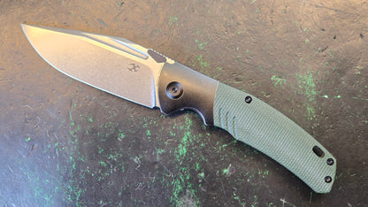 Kansept Hinterland Blackwash Titanium/Green Micarta Handle S35VN Plain Edge Stonewash Finish (NEW - OPEN BOX)