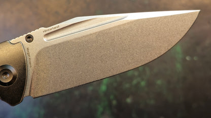 Kansept Hinterland Blackwash Titanium/Green Micarta Handle S35VN Plain Edge Stonewash Finish (NEW - OPEN BOX)